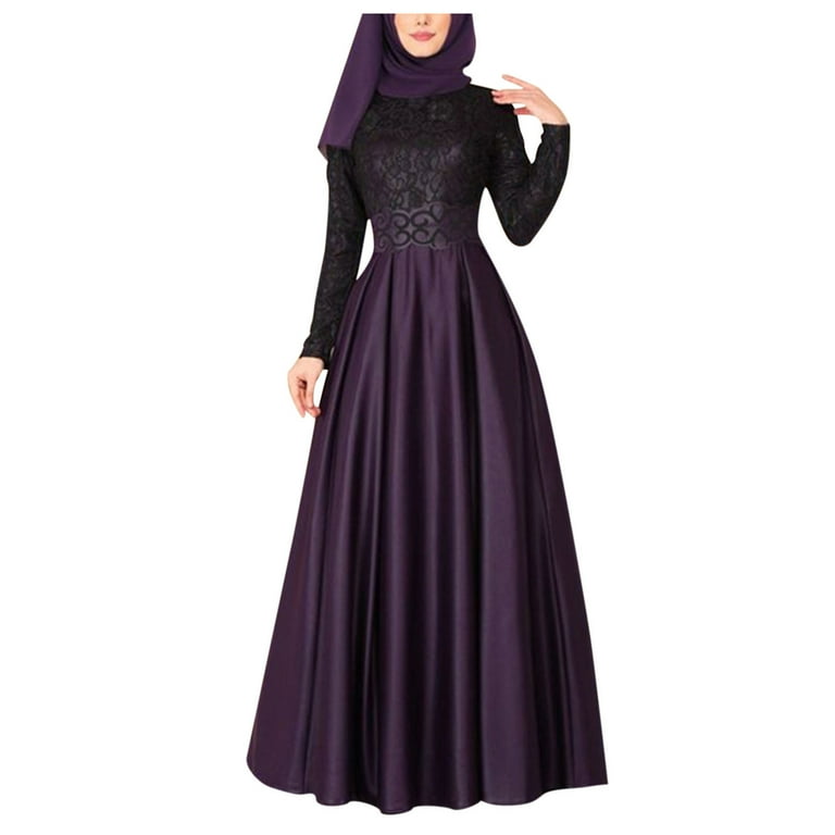 SportsX Women Muslim Abaya Middle East Crew-Neck Longline Lace Dress SportsX Women Muslim Abaya Middle East Crew-Neck Longline Lace Dress